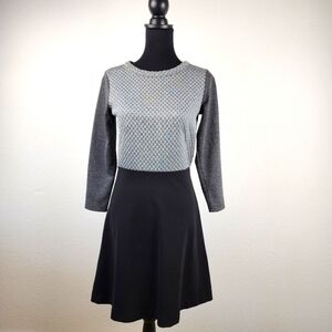 Ann Taylor Loft Gray and Black Color Block Textured A-Line Dress Size 2